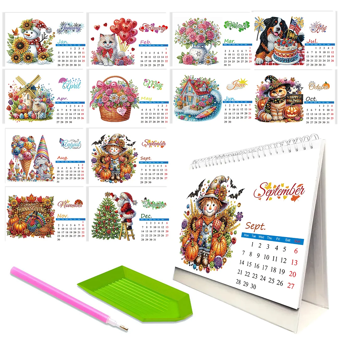 5D/DIY Calendar Crystal Painting Desk Calendars Kit Diamond Painting Calendar