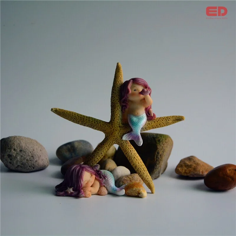 Everyday Collection Miniature Fairy Garden and Aquarium Decorations Resin Little Mermaid Starfish Ornament Blue Return Gift