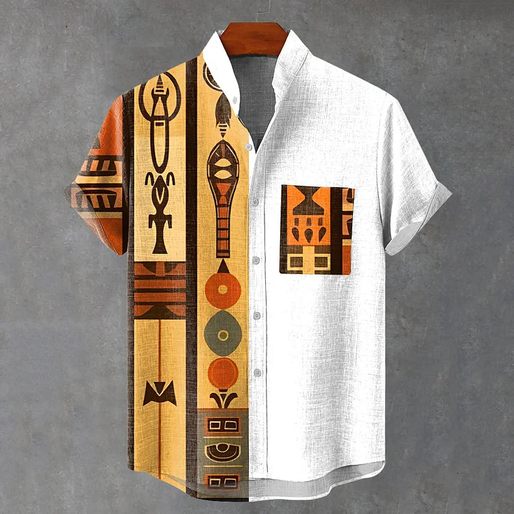 Vintage African Art Abstract Geometric Retro Print Casual Shirt