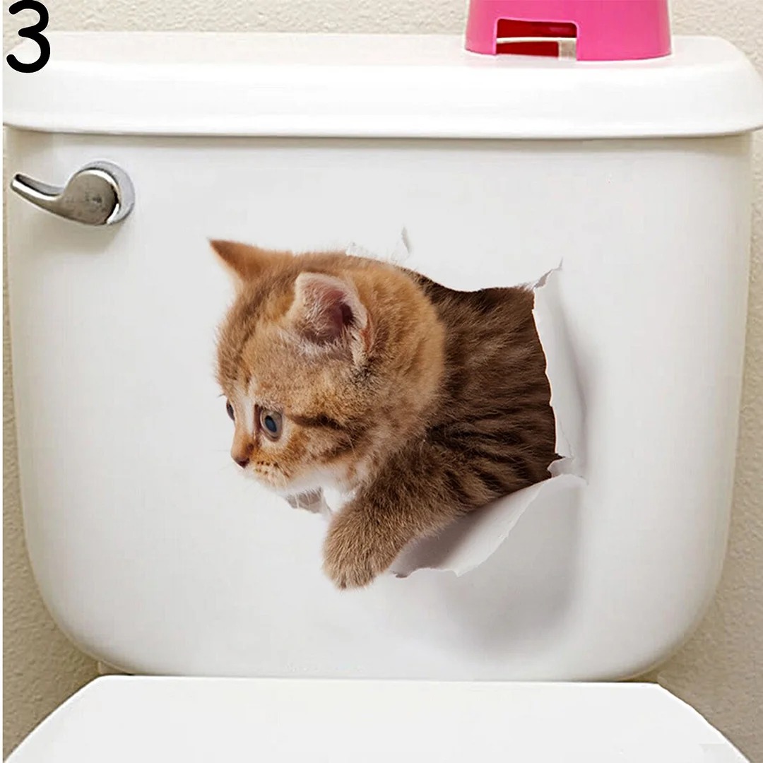 Cartoon Animal 3d Toilet Stickers on The Toilet Seat Cute Cats PVC Wall Sticker Bathroom Refrigerator Door Decor Stickers Decals