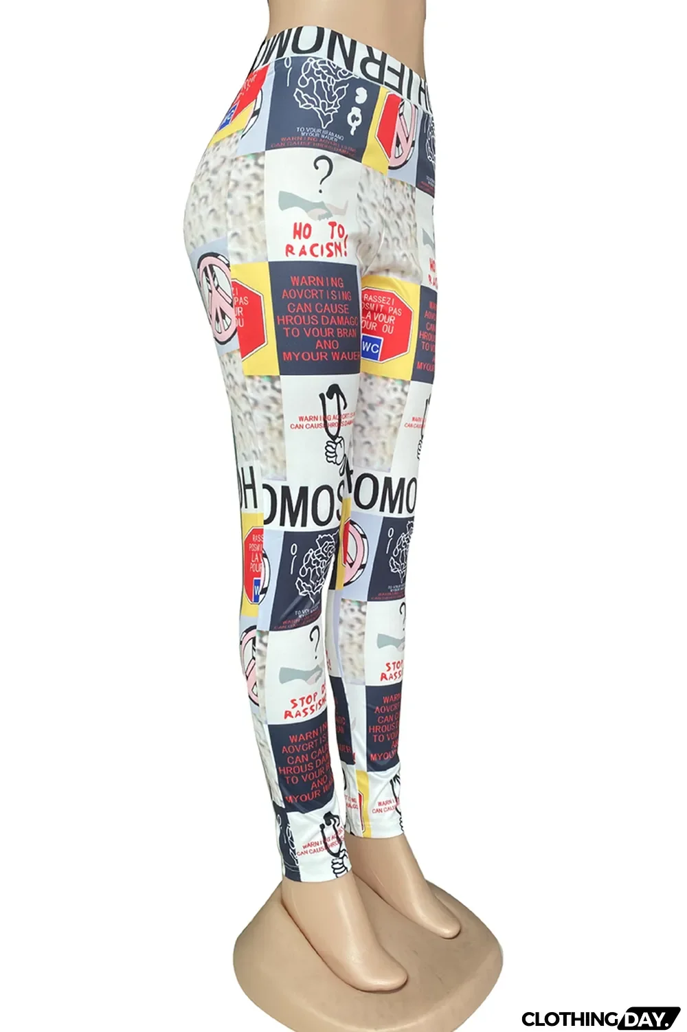 White Casual Print Split Joint Skinny High Waist Pencil Full Print Bottoms