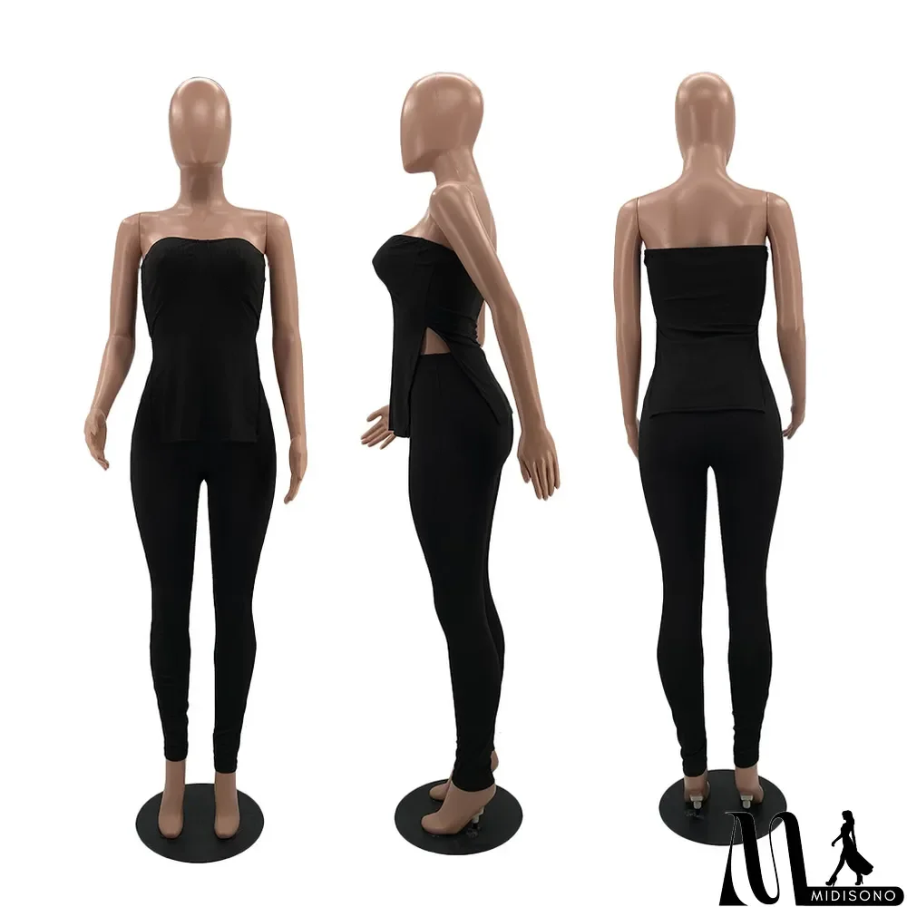 MidiSono - Solid Split Tube Top And Pants 2 Piece Sets