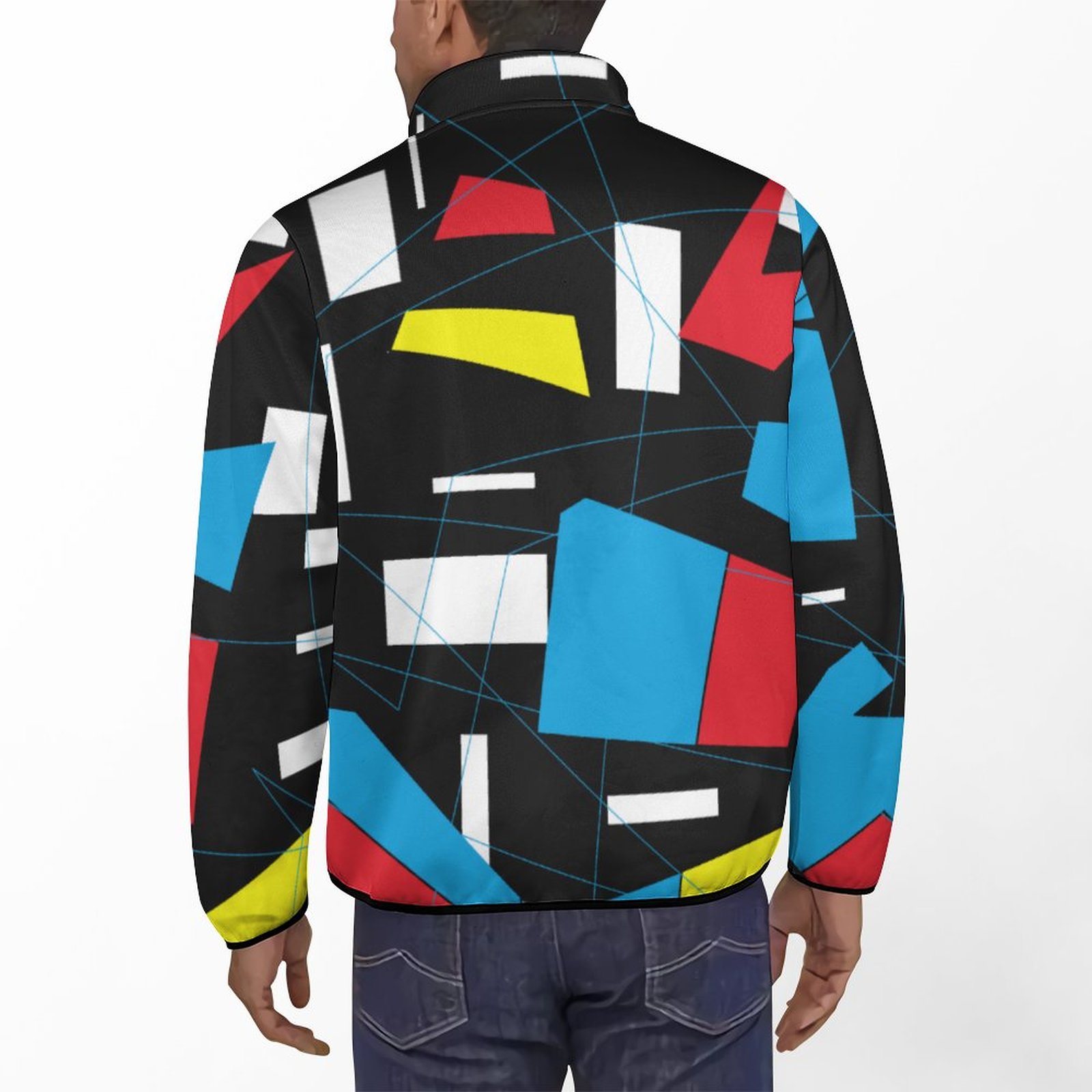 Fall and Winter 80S 90S Retro Geometric Pullover Active Mens Street Style Print Half Button Up Mock Neck Sweatshirt