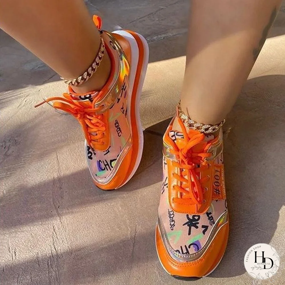 Orange Fashion Casual Bandage Patchwork Sport Shoes