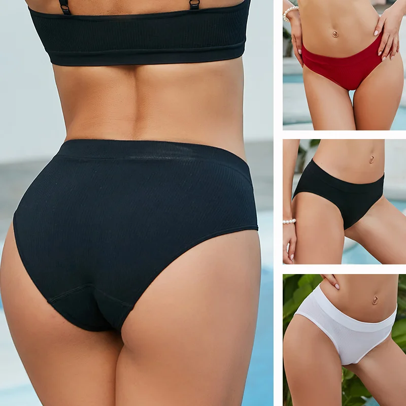 Billionm Women Seamless Cotton Panties Sexy Mid Waist Briefs Girls Solid Colors Ribbed Underpants Female Comfortable Intimates Lingerie