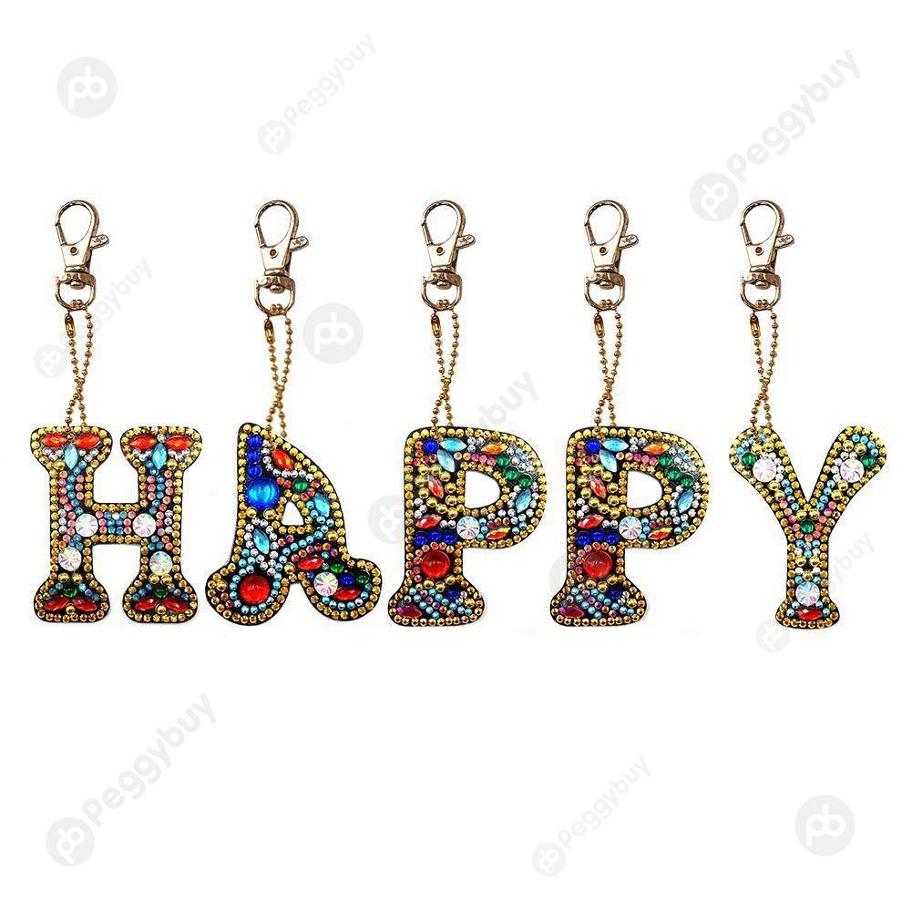 

5pcs Happy-DIY Creative Diamond Keychain, 501 Original