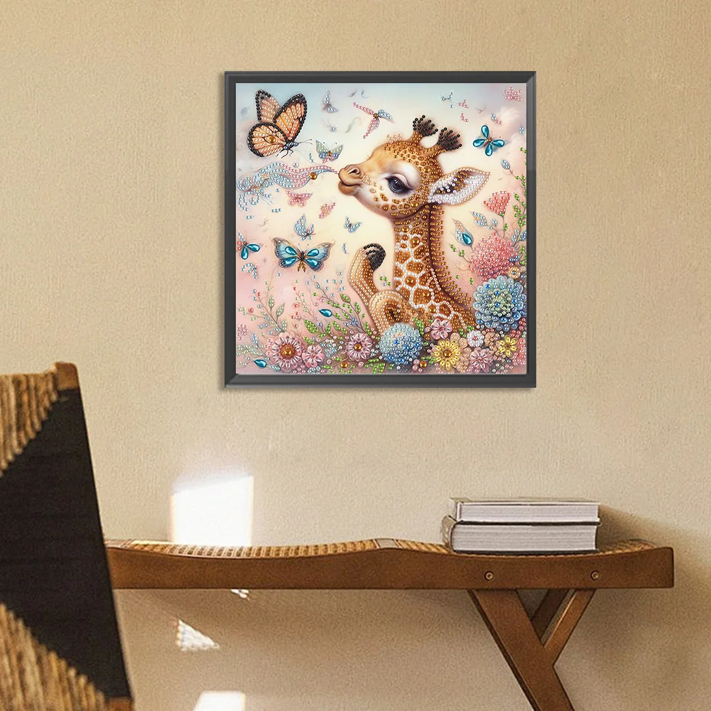 Diamond Painting - Partial Special Shaped Drill - Cute Flower Giraffe(Canvas|30*30cm)