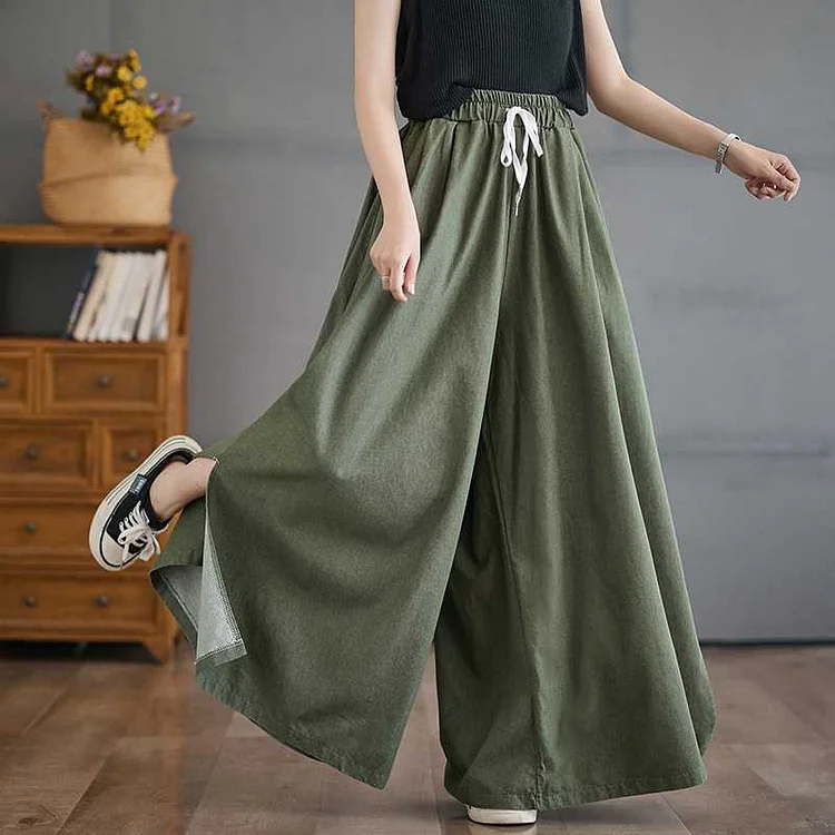 Vintage Loose Solid Color Wide Leg Pants