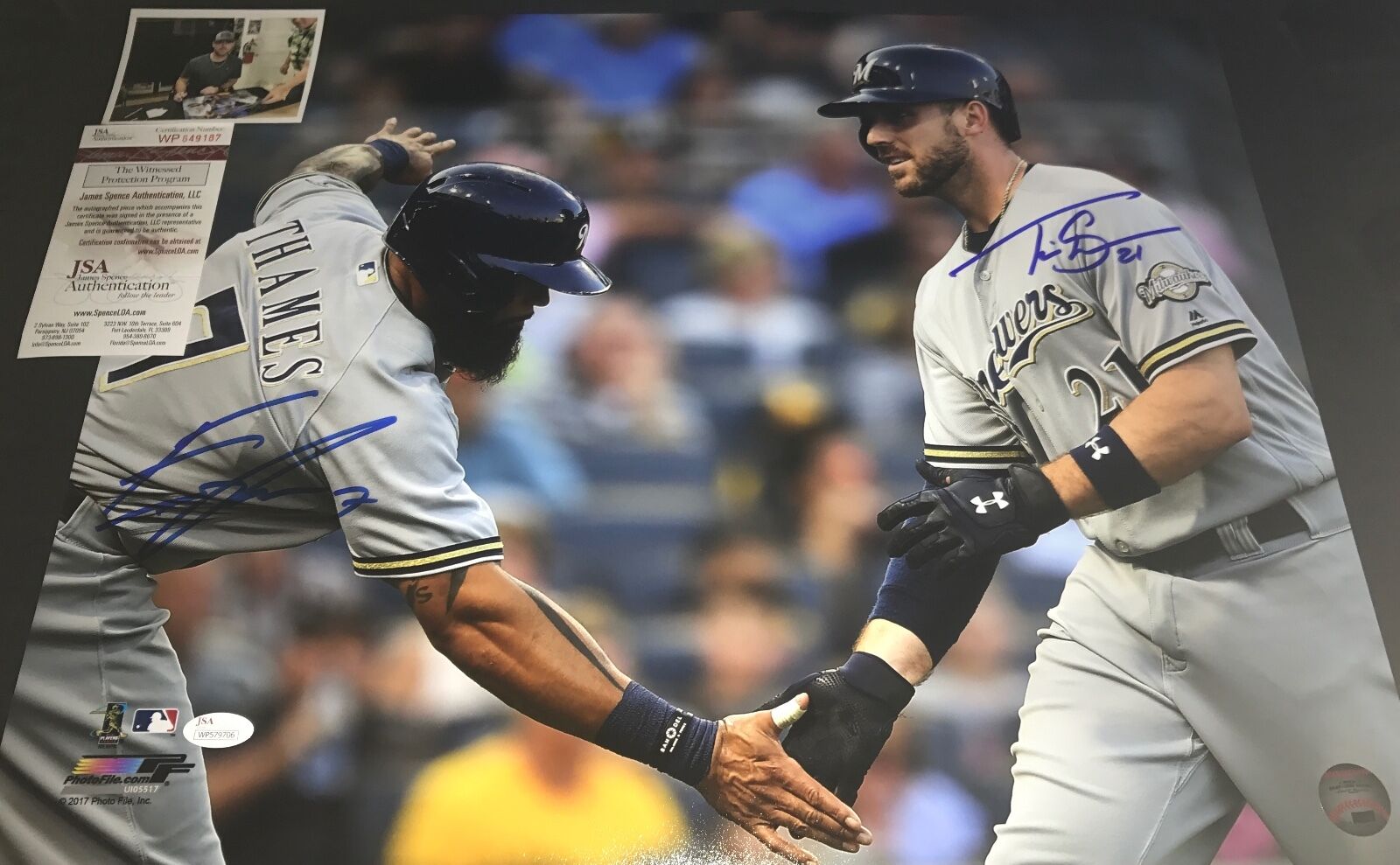 Eric Thames & Travis Shaw Brewers Autographed Signed 16x20 Photo Poster painting JSA WITNESS COA