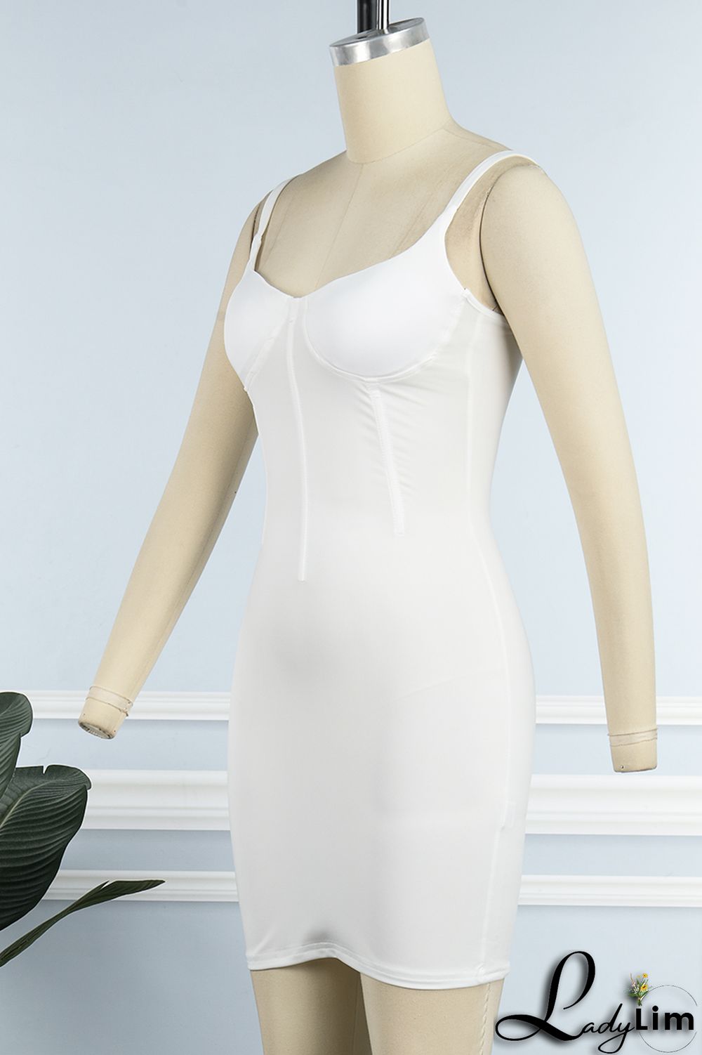 White Sexy Casual Solid Backless Spaghetti Strap Sleeveless Dress Dresses