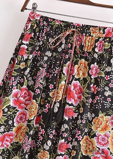 Boho Skirts in Eulalie Balck Pink Flower For Women
