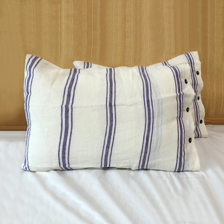 2pcs | 100% Flax Linen Pillowcases With Shell Button And Beige Stripes-ChouChouHome