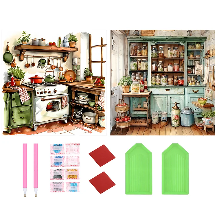 2Pcs Warm Cabinet - Full Round Drill Diamond Painting - 40*40CM(Canvas)