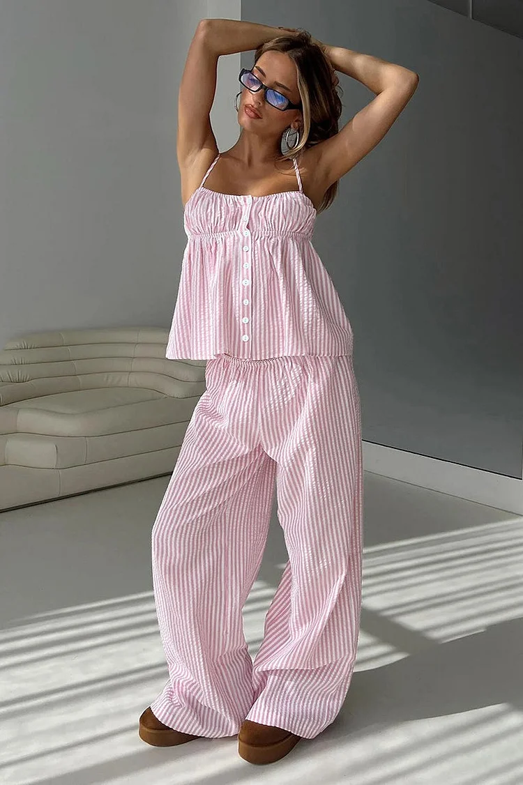 Striped Loose Cami Long Pants Two Piece Set