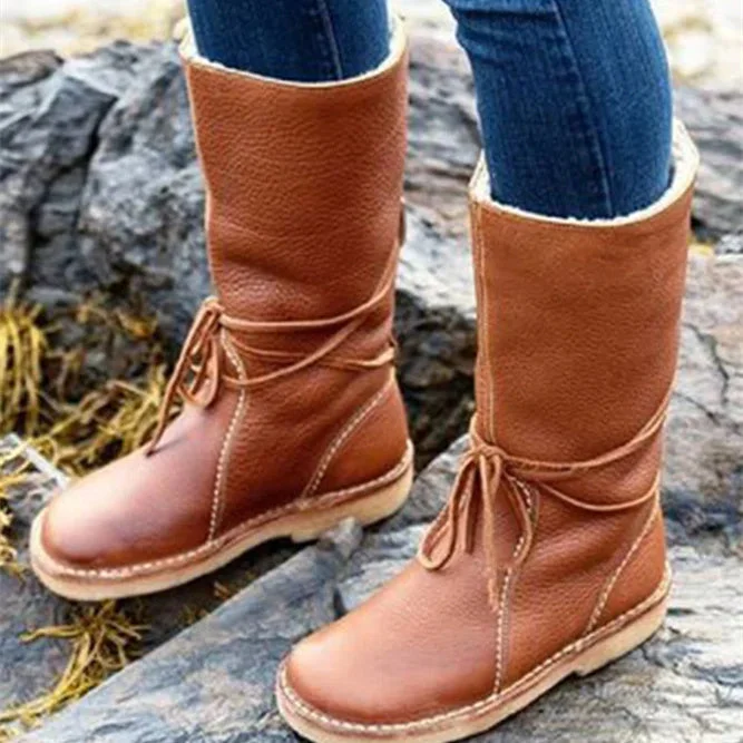 Women plus size clothing Comfortable Soft Lightweight Lace Up Chunky Heel Boots Footwear-Nordswear