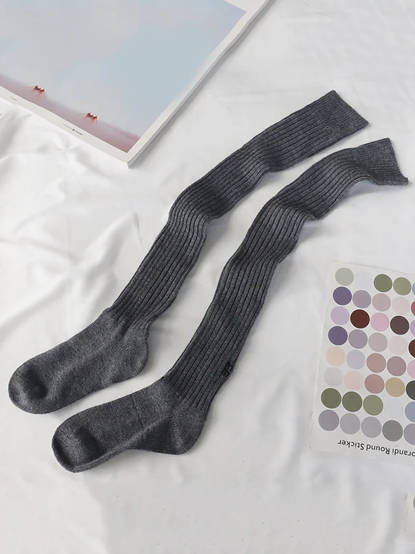 Casual Solid Color Knitting Stockings Accessories