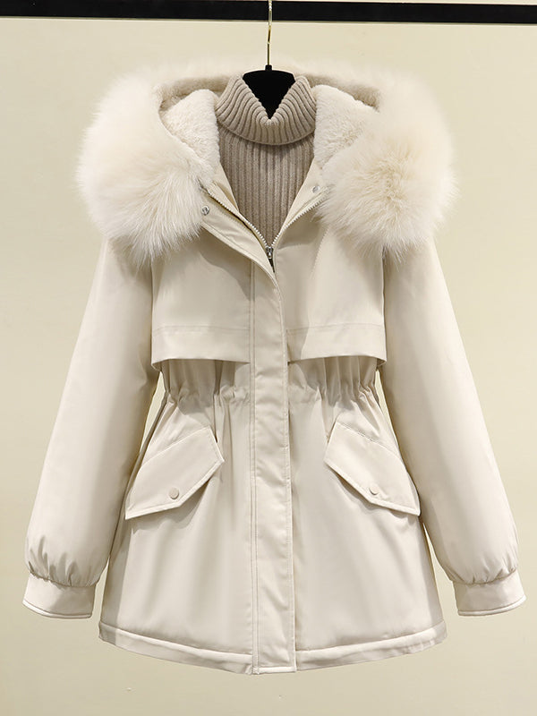 Women Long Sleeve Hooded Solid Color Puffer Coats