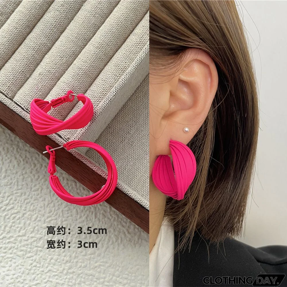 Women Fashion Geometric Fluorescent Rose Without Ear Hole Ear Clip Earrings