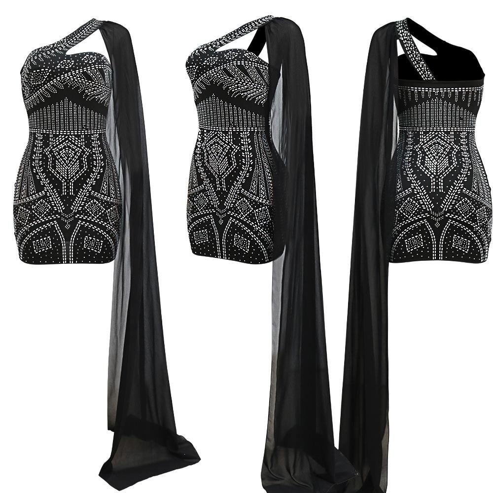 Neosepa-Showstopping Single Shoulder Sleeveless Skinny Mini Silhouette Dress With Cloak