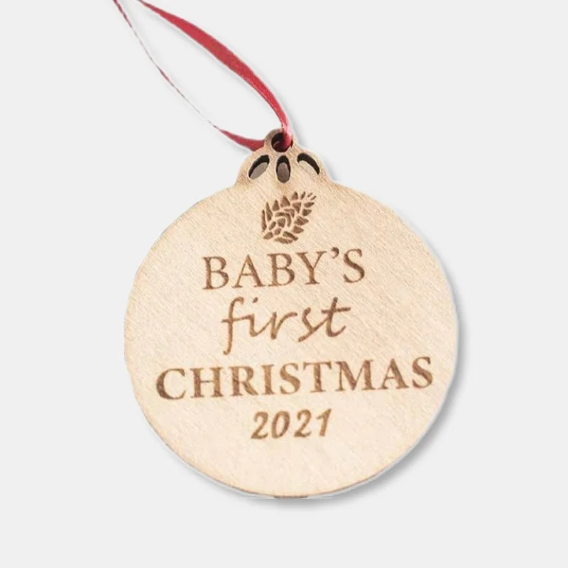 Custom Christmas Baubles Beech Round Pendant Christmas Tree Decoration Baby Name Customization