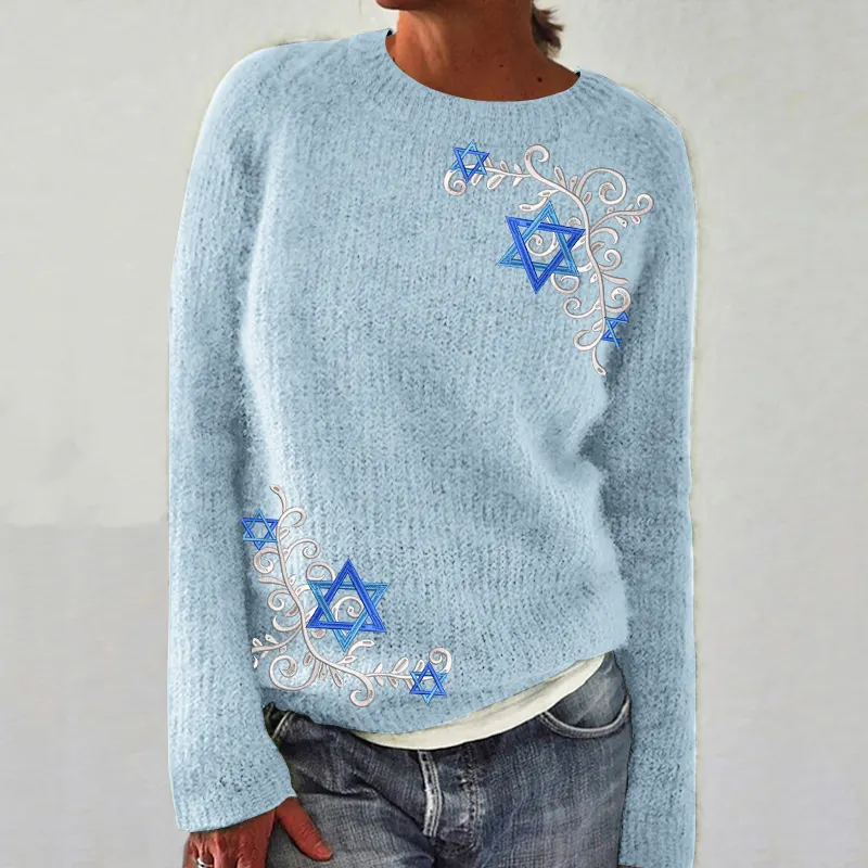 Women's Hanukkah Embroidery Print Knit Sweater