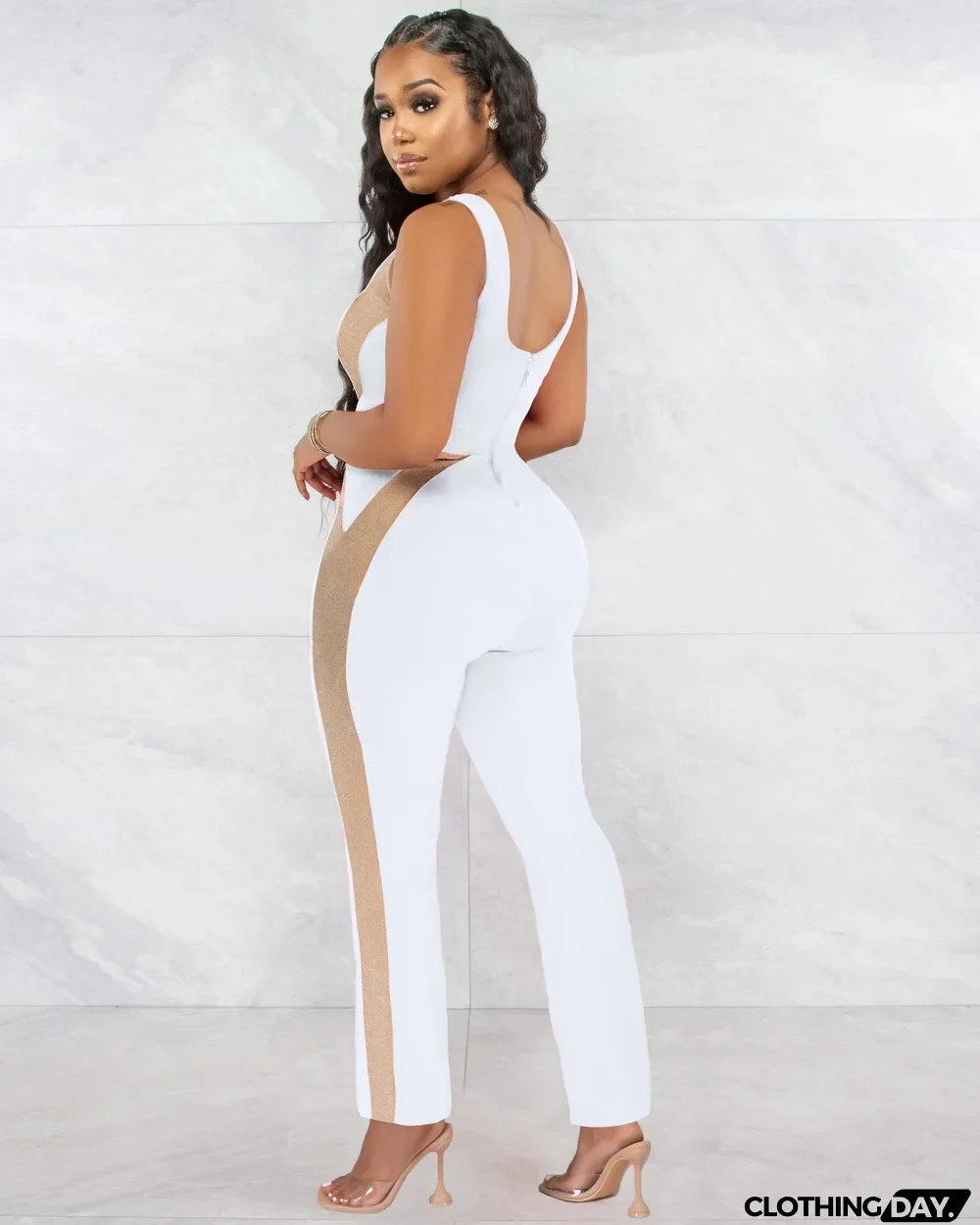 Fashion Patchwork Milk Silk Jumpsuit