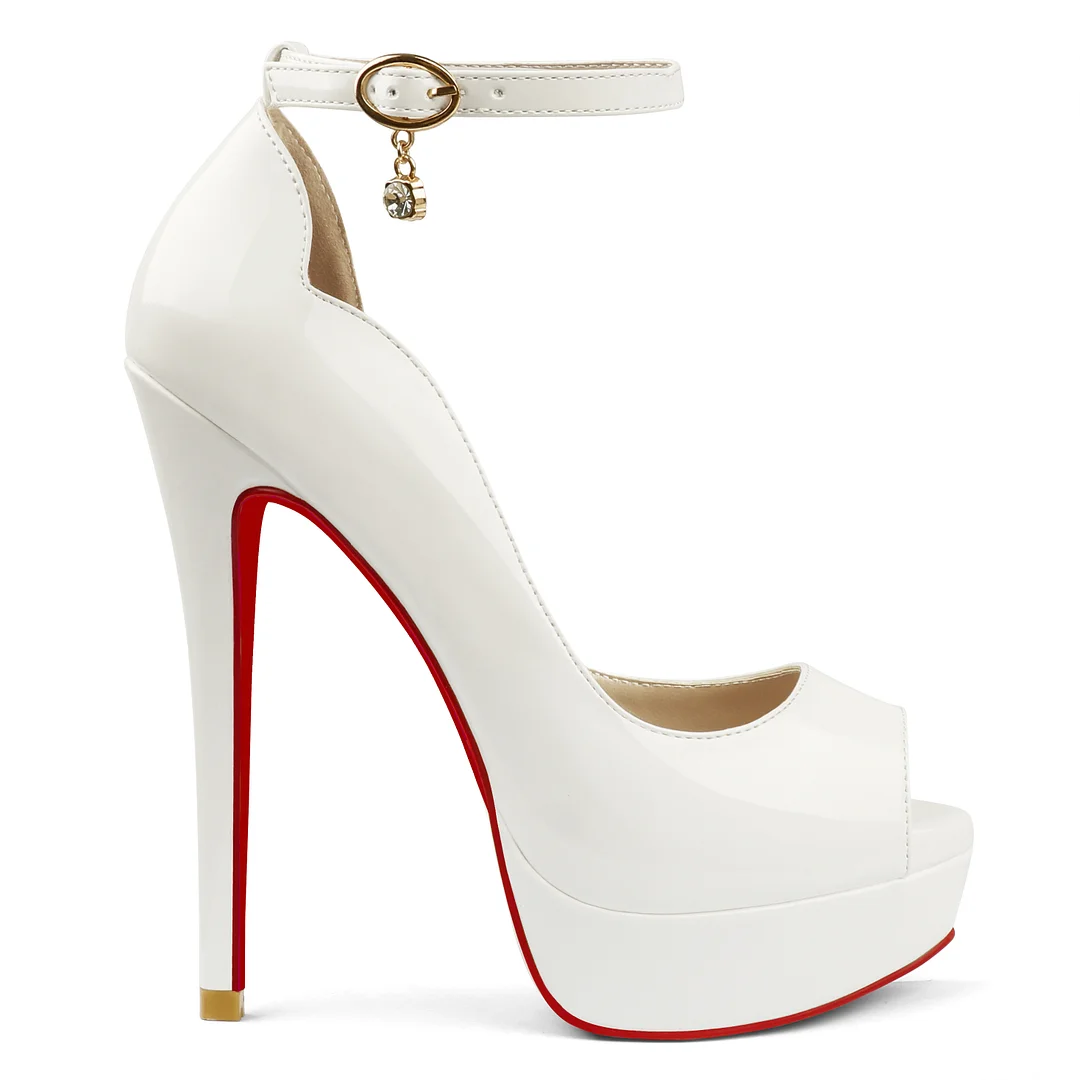 150mm High Heel Open Toe Red Bottoms Platform Pendant Ankle Strap Shoes-vocosishoes