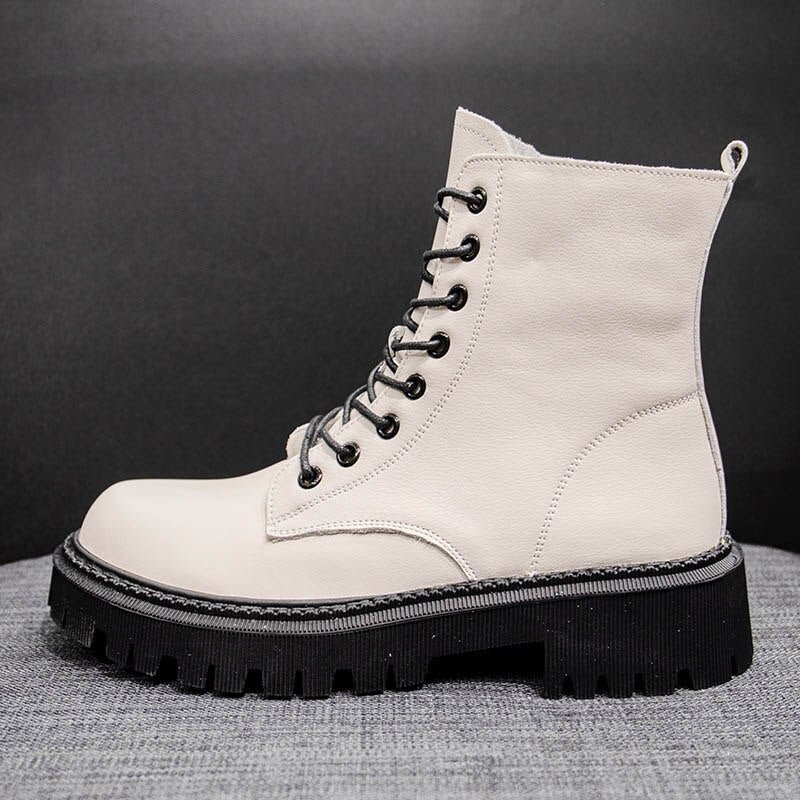 CXJYWMJL Genuine Leather Platform Martin Boots For Women Winter Wool Warm Motorcycle Boots Ladies Knight Booties Ankle Shoes