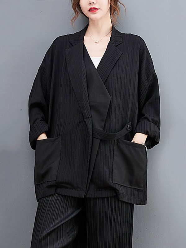 Original Loose Split-Joint With Pocket Buttoned Notched Collar Long Sleeves Outwear