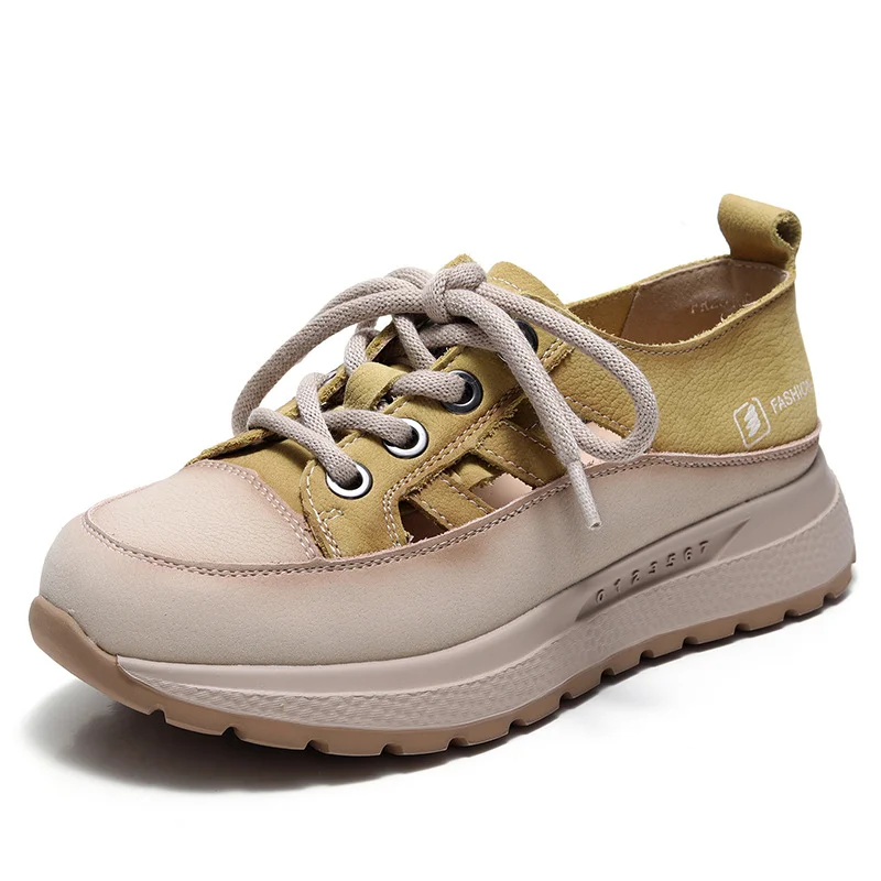 Yyvonne Layer Of Cowhede Thick-Soled Shoes Women 2025 Spring And Summer New Comfortable Casual Shoes Hollow Sandals