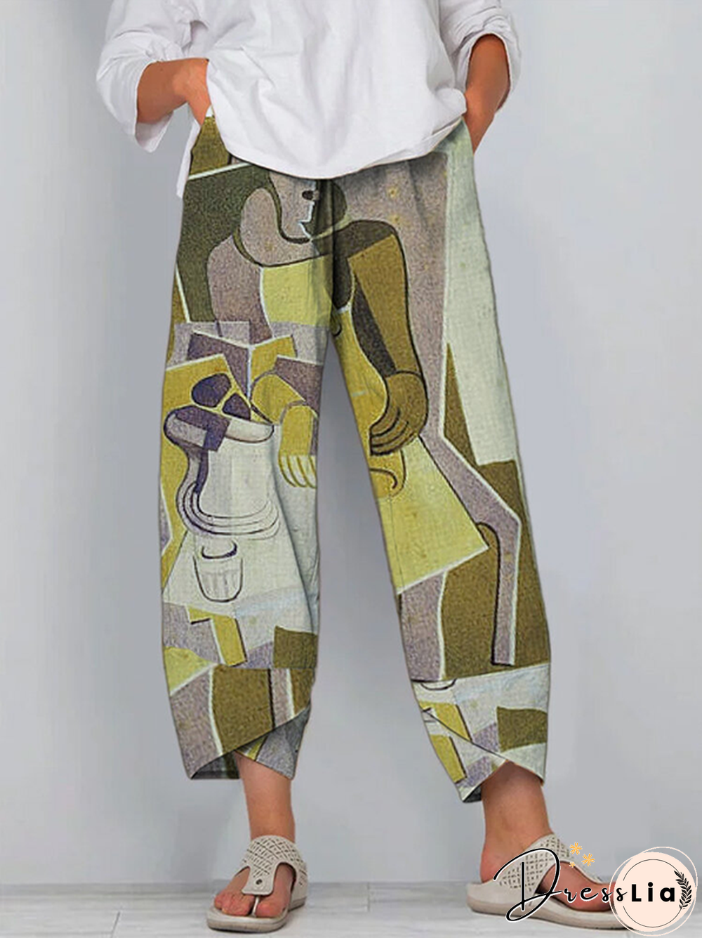 Cotton-blend Casual Printed Pants