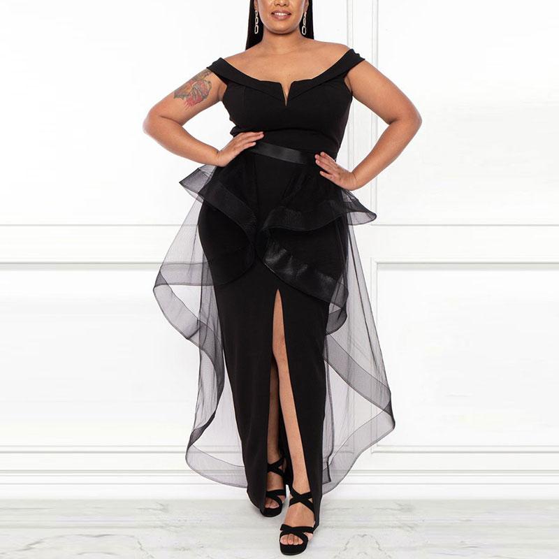 Sleeveless One Shoulder Tulle Pleated Dress Slate Blue Plus Size
