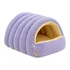 Warm Enclosed Cat Bed Corduroy Plush Cats Tent Calming Pet Nest Cave for Cats Dogs