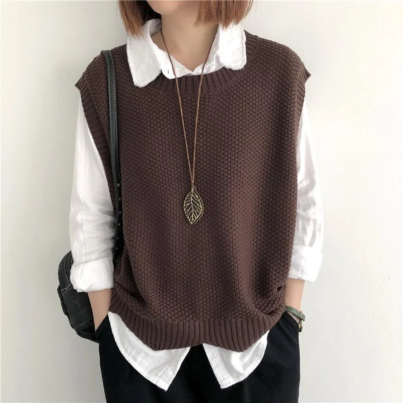 Churchf Churchf 2024 Solid Color Loose Round Collar Horse Clip Vest Wear Irregular Head Short Knit Vest Women's Vest