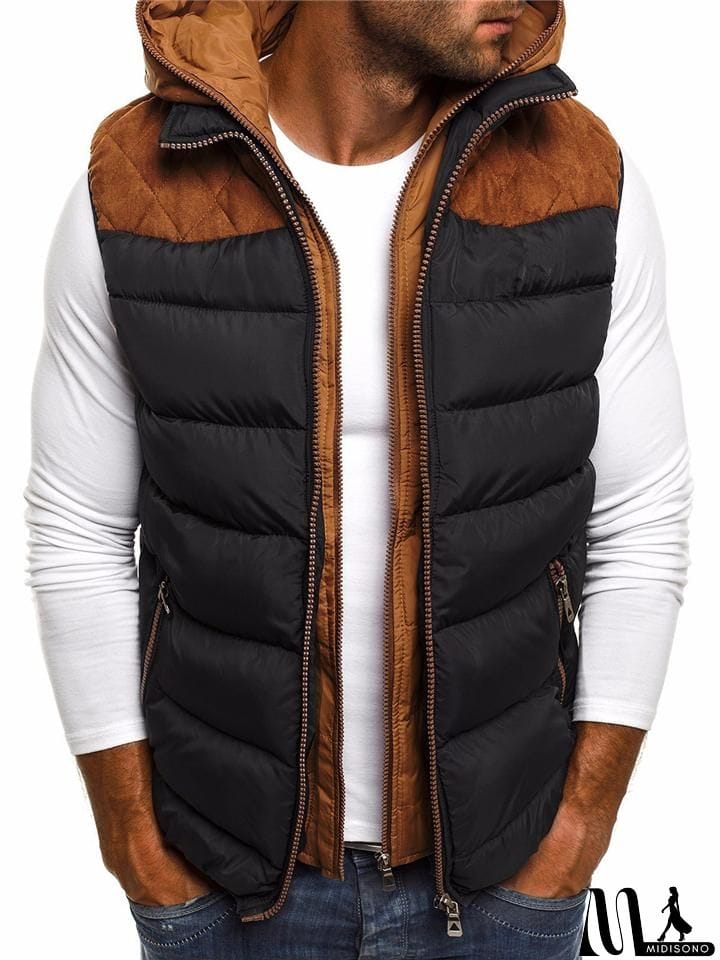 MidiSono - Mens Stylish Color Block Hooded Padded Vest