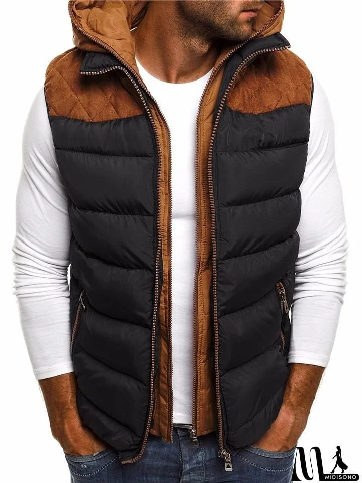 MidiSono - Mens Stylish Color Block Hooded Padded Vest