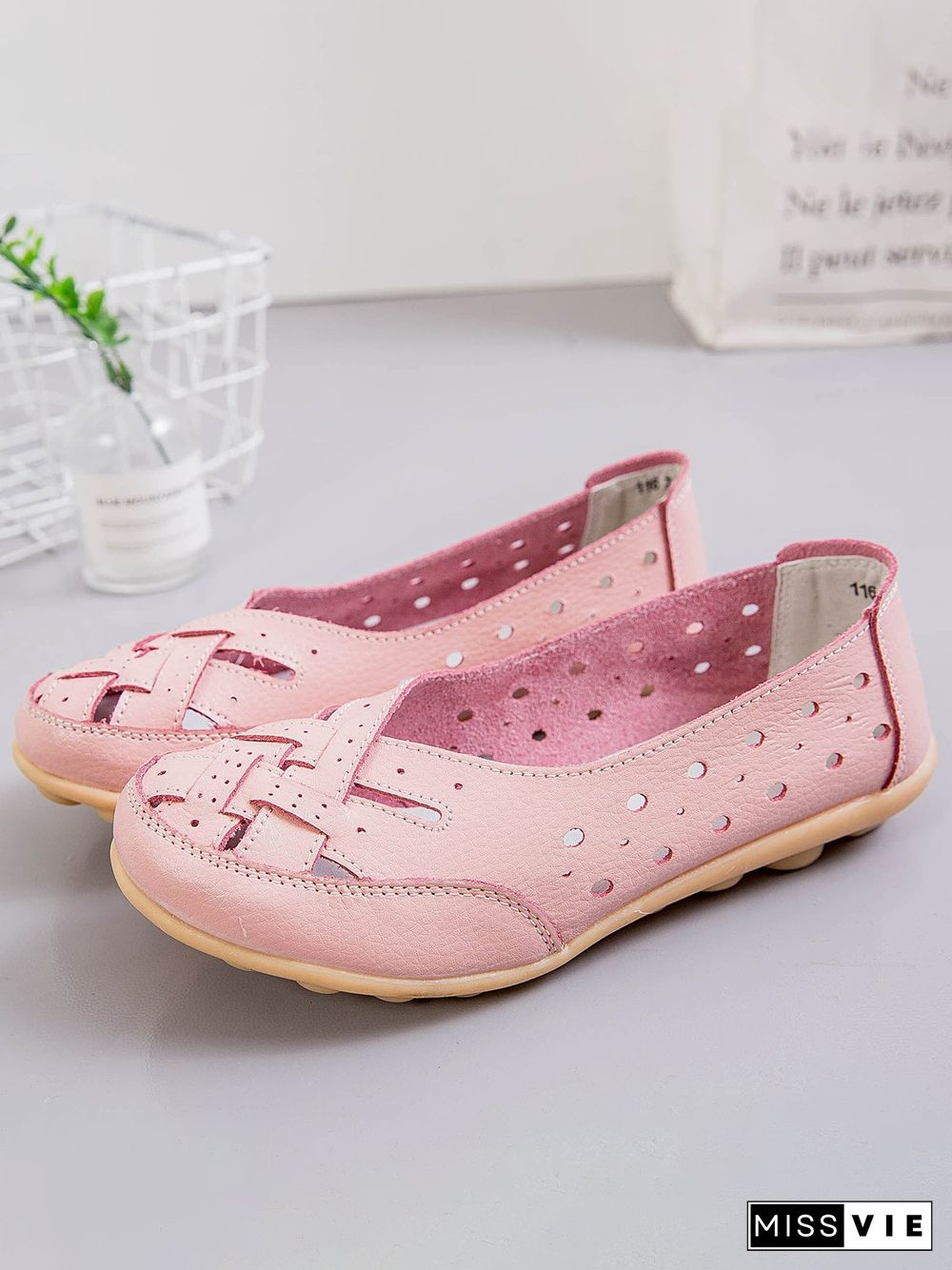 Hollow Leather Soft Sole Shoes