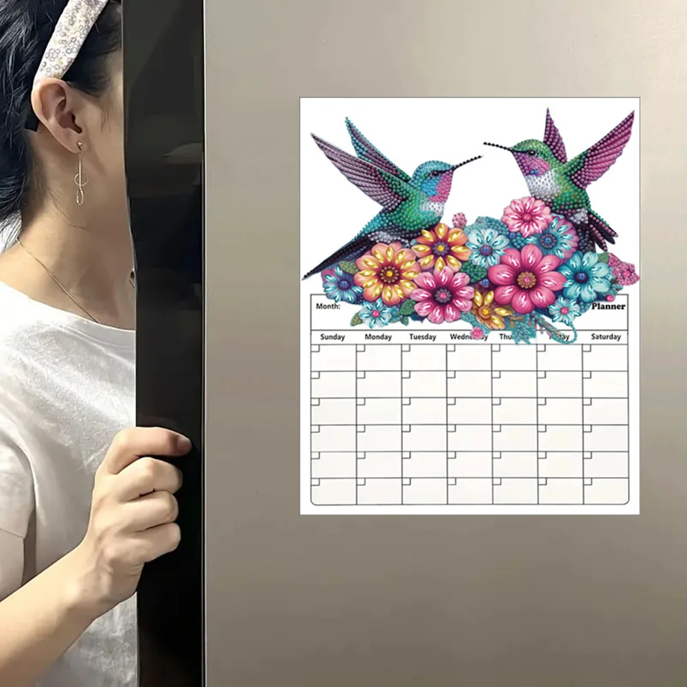 DIY Hummingbird Diamond Painting Magnetic Fridge Calendar To-do List Calendar