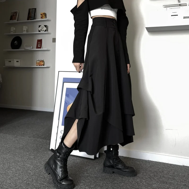 uforever21 Casual Vintage Victorian Skirt Women Black High Street Korean Gothic Y2k Skirt Female Long Chic Irregular Fashion Party Clothes