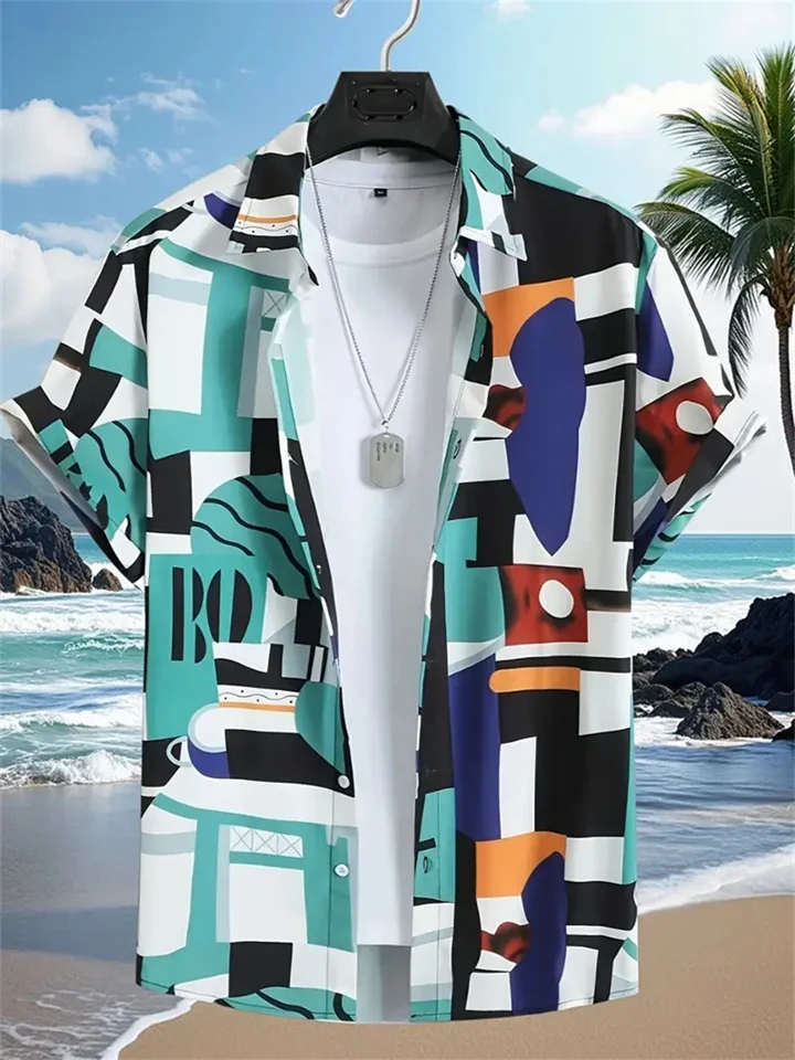 Hawaii New Men's Lapel 3D Printed Short Sleeve Shirt-JRSEE