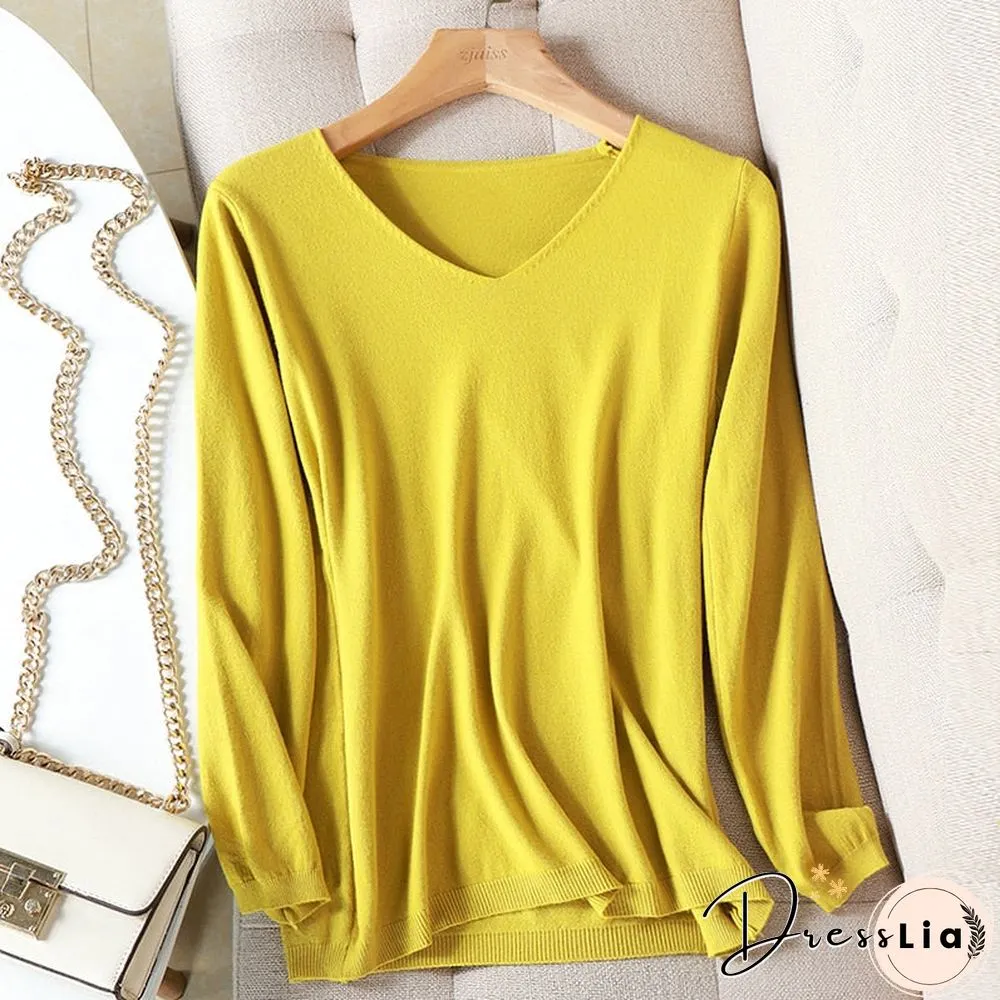 AOSSVIA Autumn Winter Sweater Knitted Pullover Women V-Neck Oversize Female Loose Long