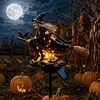 Solar Powered Halloween Witch Broom Stake Resin Light for Outdoor Decor