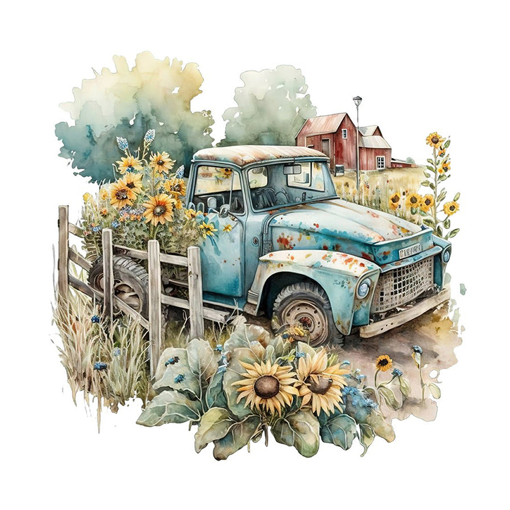 Retro Nostalgic Sunflower Truck 30*30CM(Canvas) Full Round Drill Diamond Painting gbfke