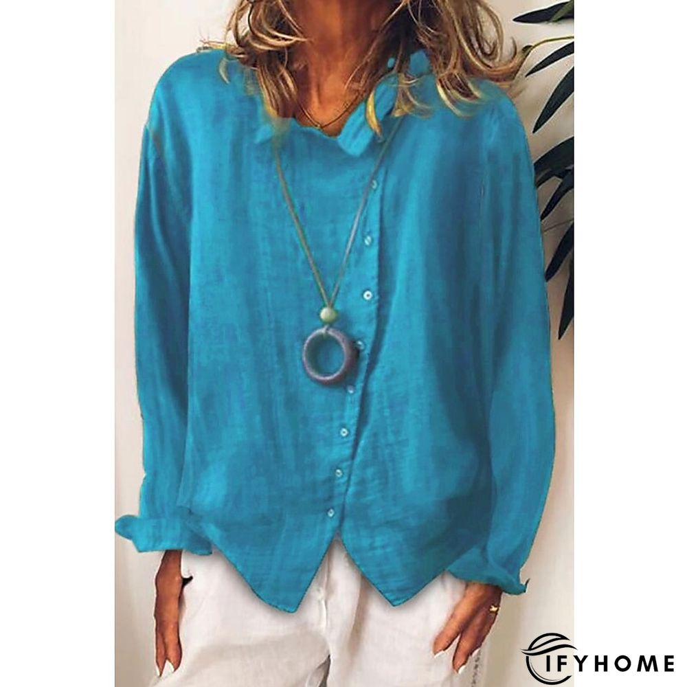 Women's Shirt Blouse White Yellow Blue Plain Button Long Sleeve Daily Weekend Casual Shirt Collar Regular Linen S | IFYHOME