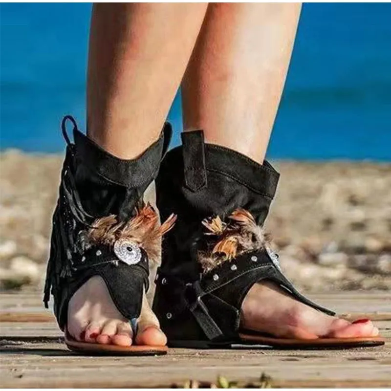 Retro Women's Sandals 2021 Gladiator Ladies Clip Toe Vintage Boots Casual Tassel Rome Fashion Summer Woman Shoes Female New