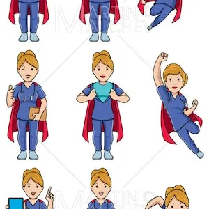 pornhint Pornhint Super Nurse Caucasian Female Set Vector Illustration nurse, registered nurse, doctor, medical, defender, protector, savior, medicine