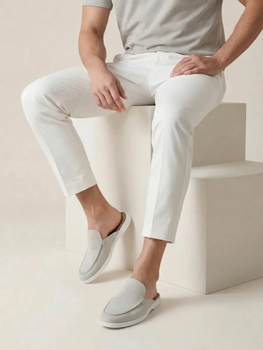 Men's Leather Slip-On Mules &ndash; Yacht Loafers &ndash; White &ndash; view 2