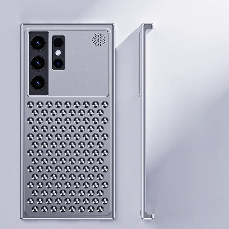 Metal Frameless Case for Samsung Galaxy S25/S24 Ultra/S25, Aluminum Alloy 3D Heat Dissipation Holes Anti-Fall Anti-Scratch Aromatherapy Case