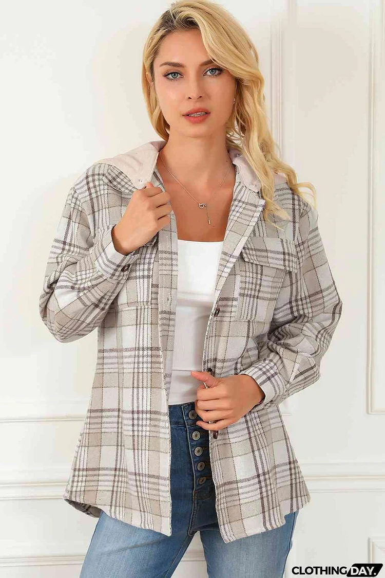 Plaid Button Down Hooded Jacket