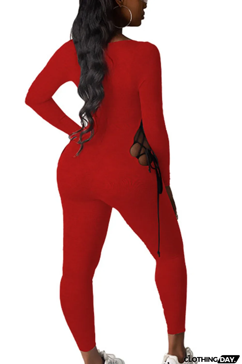 Grey Sexy Polyester Milk Fiber Solid Hollowed Out Frenulum U Neck Skinny Jumpsuits